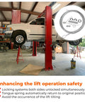 Lift Lock Safety System Kit With Release Cables And Latch Springs Includes Two FJ7595 Cables on automotive lift in garage