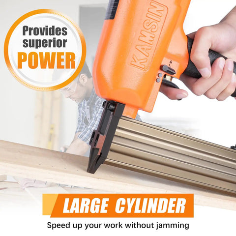 Real Deal 16 Gauge Pneumatic Brad Nailer With Side Load Magazine And Rugged Aluminum Body Working Smooth As Oil For Quick Pin Nailing And Clean Finish Carpentry On Busy Job Sites