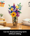 Sunflower 1183-Piece Building Blocks Set For Adults Flower Garden Kit For Home Decor And Mindful Crafting, Perfect Gift For Valentines Day And Mothers Day, Brick Compatible With Most Brick Systems. Displayed in vase