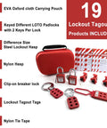 Pro Grade OSHA Lockout Tagout Kit, 19 Piece Electrical Safety Set With Hasps, Locks, Tags, Padlocks, and 2 Keys for Lockouts