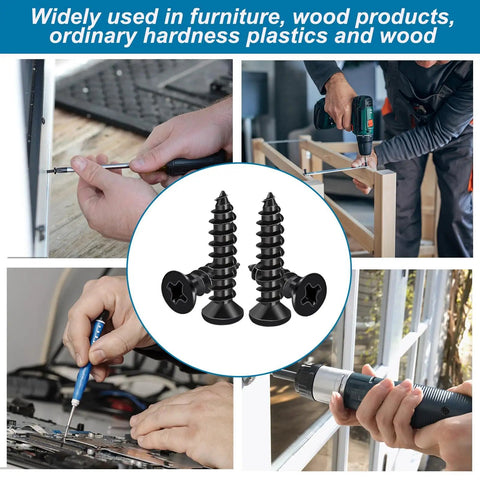 420 Pc Wood Screw Kit Assortment M3 And M2.8 Self-Tapping Phillips Flat Head Screws With Black Finish And 20 Pc M6 Anchors in use