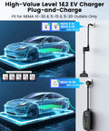 Portable Tesla Wall Connector Featuring No Sweat Nema 10 30 Plug Method Level 2 Ev Speed Charger With Tunable Amps, mounted on wall.
