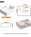 Small Bathroom Wash Basin Sink White 40x30x12cm｜Slim Ed & Sto Led Design - Countertop or Wall Mounted Rectangular Basin for Small Bathroom Cloakroom WC with dimensions and design.