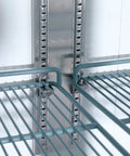 Heavy Duty Commercial Reach In Freezer With Dual Glass Doors And Rock Solid Stainless Build For Top Shelf Cold Storage And Easy Setup At Forty Seven Cubic Feet Capacity, close-up of PVC wire shelves and stainless frame.