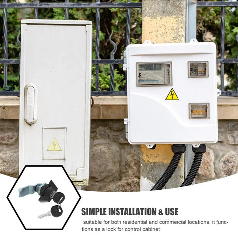 Secure RV And Cabinet Lock Kit With Keys, Black Zinc Alloy Turn Lock for control cabinets, easy DIY installation, 90-degree rotation.
