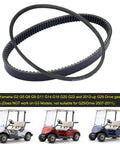 Golf Cart Drive Belt And Starter Generator Belt Kit For Yamaha G2 G5 G8 G9 G11 G14 G16 G20 G22 G29 2012 Up Replacement OE J55-G6241-00 J55-H1173-00 Clutch Drive Belt And Generator Belt Set shown with Yamaha golf carts