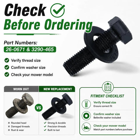 Six Sets Blade Bolts And Belleville Washer Kit For Mower Blade Replacement, 12 Pieces Total, Great Value Replacement For Toro Exmark TimeMaster Recycler, 7/16-20 Thread black bolt and washer