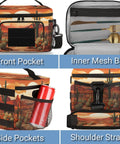 Cactus Desert Tactical Lunch Bag For Men And Women with side pockets, inner mesh bag, front pocket, and shoulder straps.