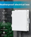 Outdoor Weatherproof Electrical Junction Box With ABS Enclosure, Water Resistant And Dust Proof, mounted on wall in rain