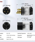 Rockin Reliable Lighted Electrical Outlet With Clear Neon Indicator, 20 Amp 125 Volt Commercial Grade Duplex Receptacle, Nema 5-20R Grounding Socket, Badass Workhorse Build For Shops And Garages, Set Of 10 Black Pieces image showing dimensions and plugs.