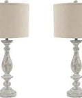 Vintage Cottage Table Lamp Set Two Pack 31 Inch Whitewash With Knobby Base And Drum Shade For A Cozy Living Room Or Bedroom Vibe