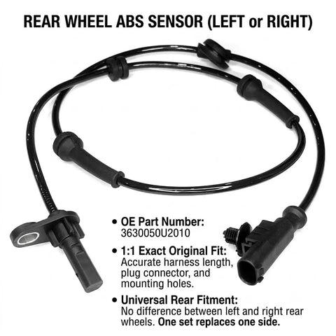 Top Shelf Rear Left Abs Wheel Speed Sensor Oem Replacement For Heyue Anti Lock Brake System with mounting fittings.