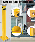 Keep Your Spot Secure With Rock Solid 42 Inch Steel Safety Bollards 4.5 Inch Diameter High Visibility Yellow Parking Barrier Posts Built For Tough Driveway Traffic Control 3 Pack size dimensions highlighted