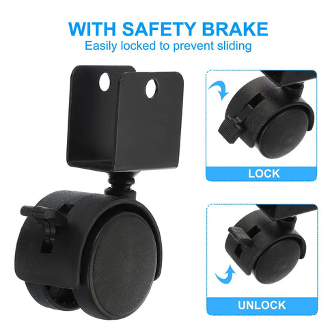 2 Inch Swivel Caster With Brake For Furniture Legs Four Pack 360 Degree Rotation Quiet Wheel U Bracket 1 Inch Inner Width