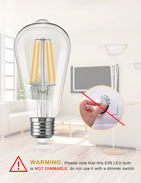 Vintage Edison Style LED Bulbs That Give Off A Retro Vibe Non Dimmable 6W 60W Equivalent 2700K Warm White ST58 indoors