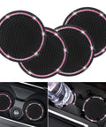 Four Pack Car Coasters With Crystal Rhinestones Universal 2.75 Inch Silicone Cup Holder Coasters Anti Slip Interior Accessory