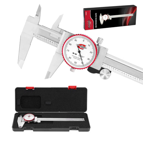 0-6 Inch Dial Caliper With SAE Inch Range And 0.001 Inch Accuracy Analog Mechanical Stainless Steel Measuring Tool in case