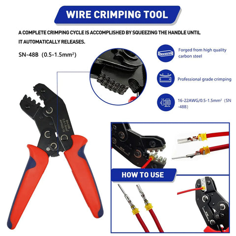 Boatsea 26 Kits Automotive Electrical Connectors With Ratchet Crimping Tool, Water Proof Weather Pack Wiring System For 16 To 22 Awg Copper Terminals Heavy Duty Car Audio And Truck Repair Jobs, black crimping tool