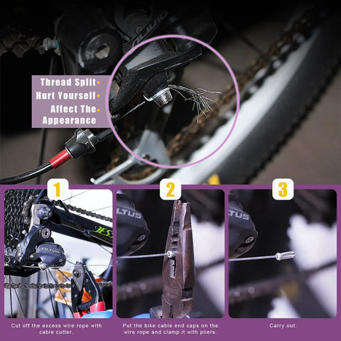 All In One Bike Repair Kit With 121Pcs Heavy Duty Cable Cutter Spoke Nipples And Crimps Set used on bike with step-by-step illustration