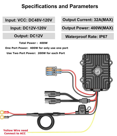 Beefy DC Buck Converter 48V-120V To 12V 32A 400W Regulator for golf carts, motorcycles, scooters with durable power supply