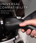 Hand holding Dual Level Portable EV Charger For J1772 Vehicles With 8 To 40 Amp Output NEMA 14 50 And NEMA 5 15 Plugs