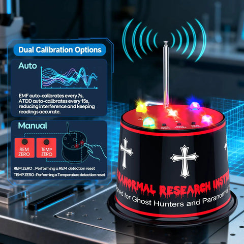 Real Talk Ghost Hunter EMF Detector With Enhanced Magnetic Field Amplifier, Real Time EMF Readings, Auto Calibration, 5 Level Sensitivity, Precise Plus Or Minus 1 C Temperature Tracking, 9V Battery Included For Paranormal Investigations on tabletop