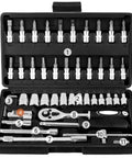 Heavy Duty Chrome Vanadium Socket Set With One Quarter And Three Eighth Inch Drive Wrenches in case, 46 Piece Kit