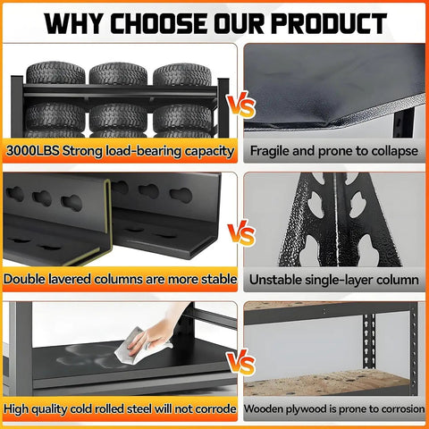 Comparison of Heavy Duty 4 Tier Metal Garage Shelving Unit 54 Inch High features with other materials and designs.
