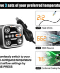 All In One Hot Air Rework And Soldering Station With 760W High Power, Digital LED Display, showing 3 preset temperatures for SMD PCB repair