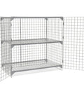 Heavy Duty Wire Mesh Security Locker Two Door Build With Height Adjustable Shelf And Padlock Compatible Latch Rock Solid Construction No Fuss Setup Ample Storage Space Gray, featuring dual doors and three shelves.