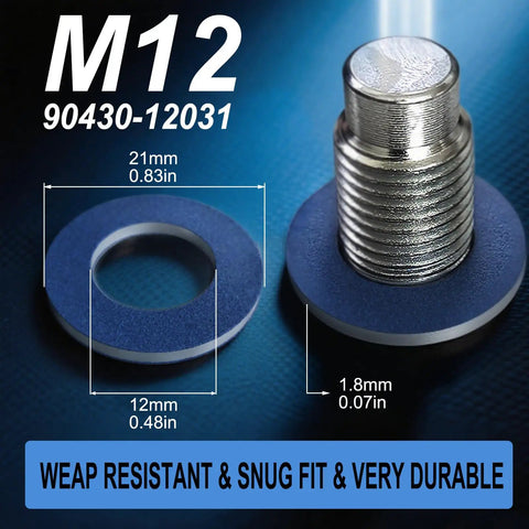 24 Piece Oil Drain Plug Gasket Set With 12mm Crush Washers And Blue Coating For Leak Proof 90430-12031 Replacement Seals on M12 plug