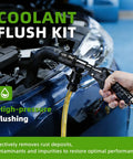Slick Lever Action Coolant Flush Gun And Solid Heater Core Flush Kit With Universal Hose Adapters for engine flushing.