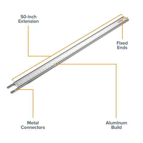 Make Straight Runs No Sweat With This 50 Inch Clamp Edge Extension, 50-inch aluminum build with fixed ends and metal connectors.