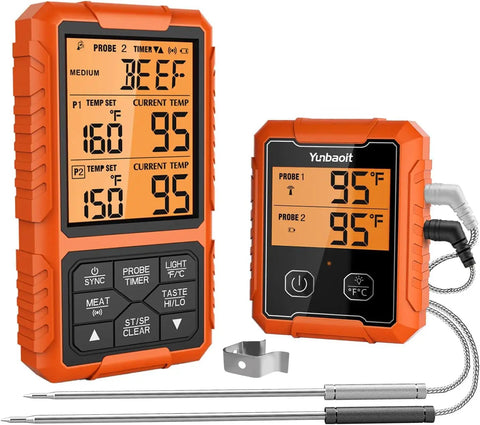Wireless Meat Thermometer with Dual Probes, Remote Digital Food Thermometer for BBQ Grill Smoker Oven Kitchen, 500 Foot Range display