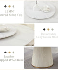 Top Shelf 7 Piece Round Marble Dining Table Set Featuring An Easy Glide Lazy Susan Turntable Accompanied By Six Comfy Cream White Upholstered Chairs, 12MM Sintered Stone Top.