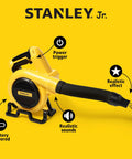 Battery Powered Kids Leaf Blower Toy For Outdoor Play with realistic features and sounds shown on a yellow background
