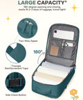 Open Airline Approved Travel Backpack For Women And Men showing spacious interior with organized pockets, Peacock Blue.