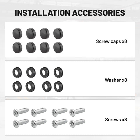 Installation accessories for Iridescent Chrome License Plate Frame With Mirror Polish Finish including screws and caps.