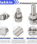 Beefy Hex Bolts And Nuts Kit 1/4-20, 5/16-18, 3/8-16 Stainless Steel 304 With Flat And Lock Washers, professional tool display.