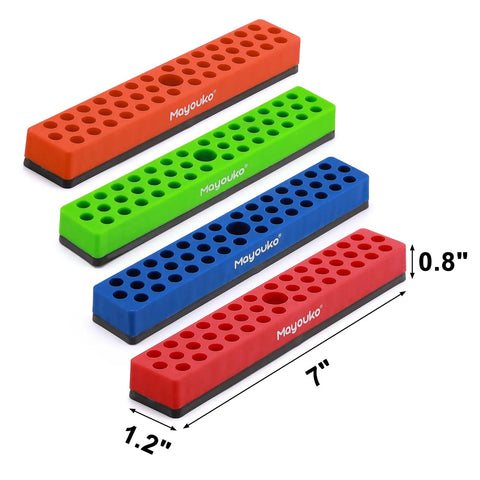 Four colorful racks of Magnetic Hex Bit Holder Rack Organizer with Magnet Base Pro Grade Four Racks 172 Hole Drill Bit Holder