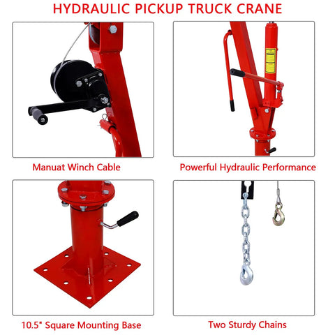 Close-up of manual winch cable and hydraulic components of the Bedside Warrior 2000 Lb Hydraulic Truck Crane With Manual Hand Winch.