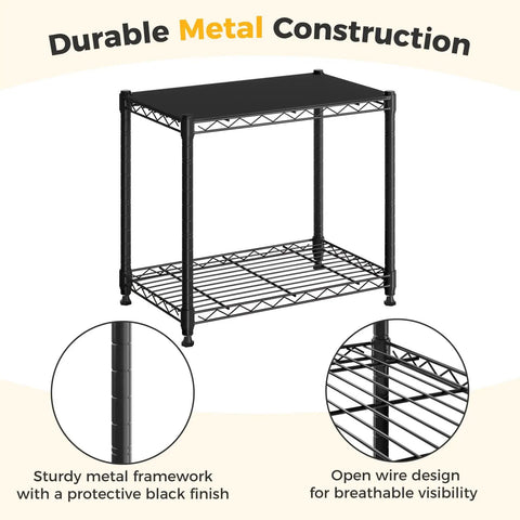 Beefy 4 Tier Wire Storage Shelves With 200 Lbs Per Shelf Capacity, Heavy Duty Steel Rack With Black Finish For Kitchen, Garage, Pantry, And Workshop Organization. Black steel wire shelf with open rack and sturdy metal frame.