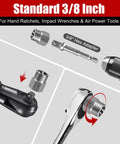 Bolt Extractor Set, 15 Piece Easy Out Bolt Kit for Rusted, Stripped and Damaged Nuts, showing 3/8 inch drive attachment.