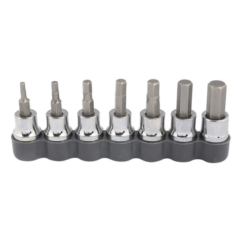 Evolv 7-Piece Metric Hex Bit Socket Set For Home DIY And Pro Shop Use, Durable Chrome Sockets With Magnetic Holder, Deep Well Design, Easy On And Off, Perfect For Auto, Motorcycle, Bike, And Tool Box Projects