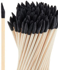 Close-up of Fine Sanding Sticks For Models And Wood Five Point Four Inch 280 Grit 100 Pack with black tips and wooden handles.