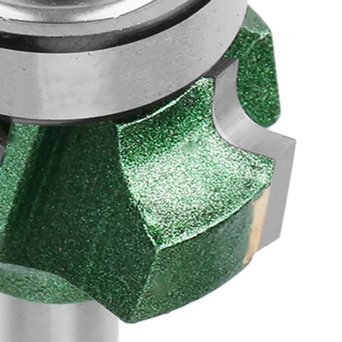 Pro Woodworking Router Bit With 4 Sharp Teeth for precise edge trimming, featuring a close-up of carbide heads on durable shank.
