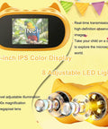 2 In 1 Pocket Microscope And Binoculars For Kids 1000X Digital Microscope With 2 Inch IPS Screen USB Rechargeable STEM Toy That Makes Science Fun Educational Gift For Boys And Girls Ages 4 To 12, yellow cat-shaped display and lens view