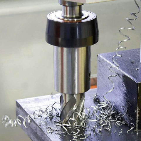 Installed annular cutter in magnetic drill, 6‑pc set, M2AL HSS, 1–2 in diameter, 2 in depth