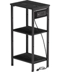 Tall Nightstand With Charging Station And Outlets, 3 Tier Narrow End Table With Ample Storage, Slim Side Table With USB Ports For Bedroom Living Room And Office, Space Saver Black Finish