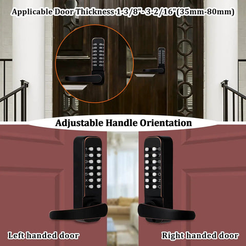 Keyless Entry Digital Door Lock With Dual Keypad, Front Door And Gate Lock For Outdoor Fence, Double Sided Keypads in black